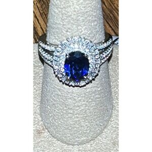 Lab-created Blue Sapphire And CZ  Ring in Sterling Silver Size 7
